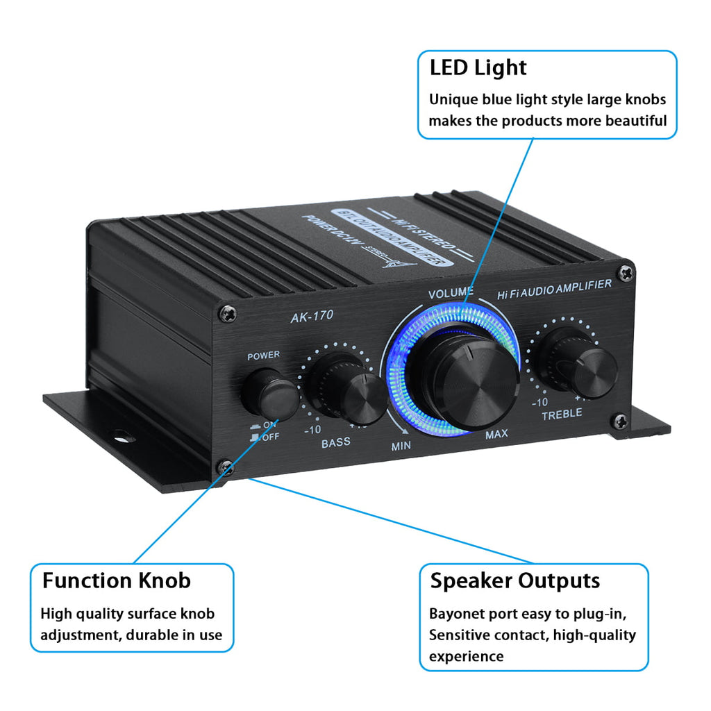 2 Channel Car Stereo Amplifier - 400W Dual Channel High Power Audio Sound Auto Small Speaker Amp with LED Light and Remote Control, Support SD/USB/MP3/FM/Radio