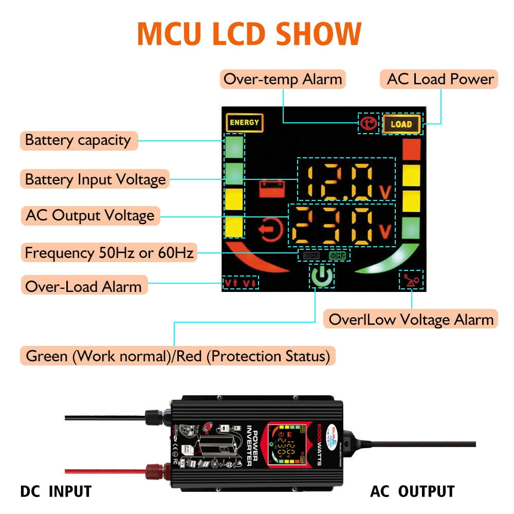 DFITO 6000W Power Inverters,6000W Car Power Inverter, 12v to 110v AC Converter with 1 AC Outlets 4.2A Dual USB Inverter and 1 Car Cigarette Lighter for Truck/RV Power Converter