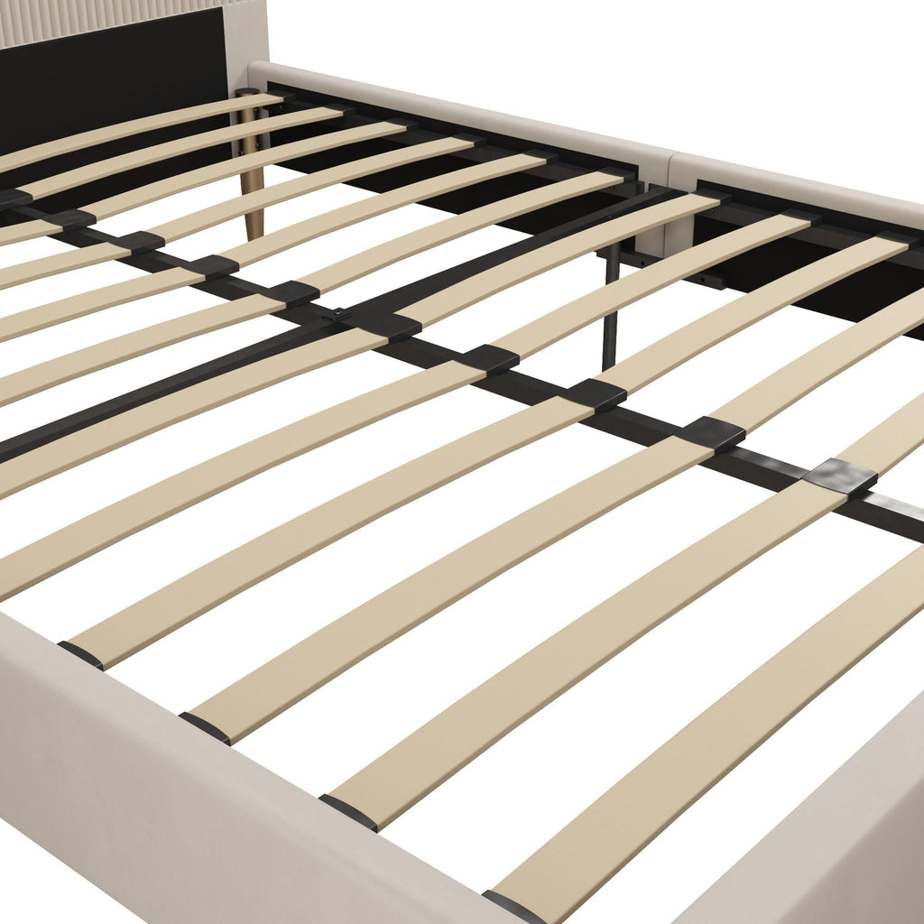 Mr. Kate Daphne Upholstered Bed with Headboard and Modern Platform Frame, Queen, Ivory Velvet