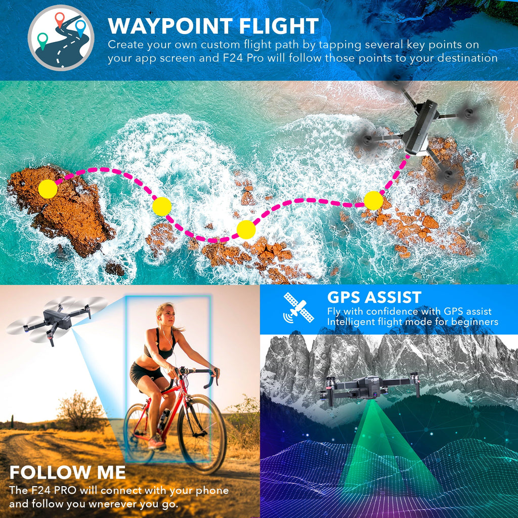 Contixo F24 Pro Drone with 4K UHD Camera for Adults, RC Quadcopter GPS FPV Camera Compatible with VR, 30 Minutes Flight Time, Foldable Brushless Motors, Follow Me, Waypoint with Carrying Case