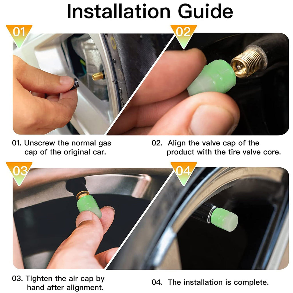 Tire Caps, 100/50/40/20/10/4 Pack Fluorescent Valve Stem Caps Universal Tire Air Covers for Car, Truck, SUV, Motorcycles, Bike (Green 4pcs)