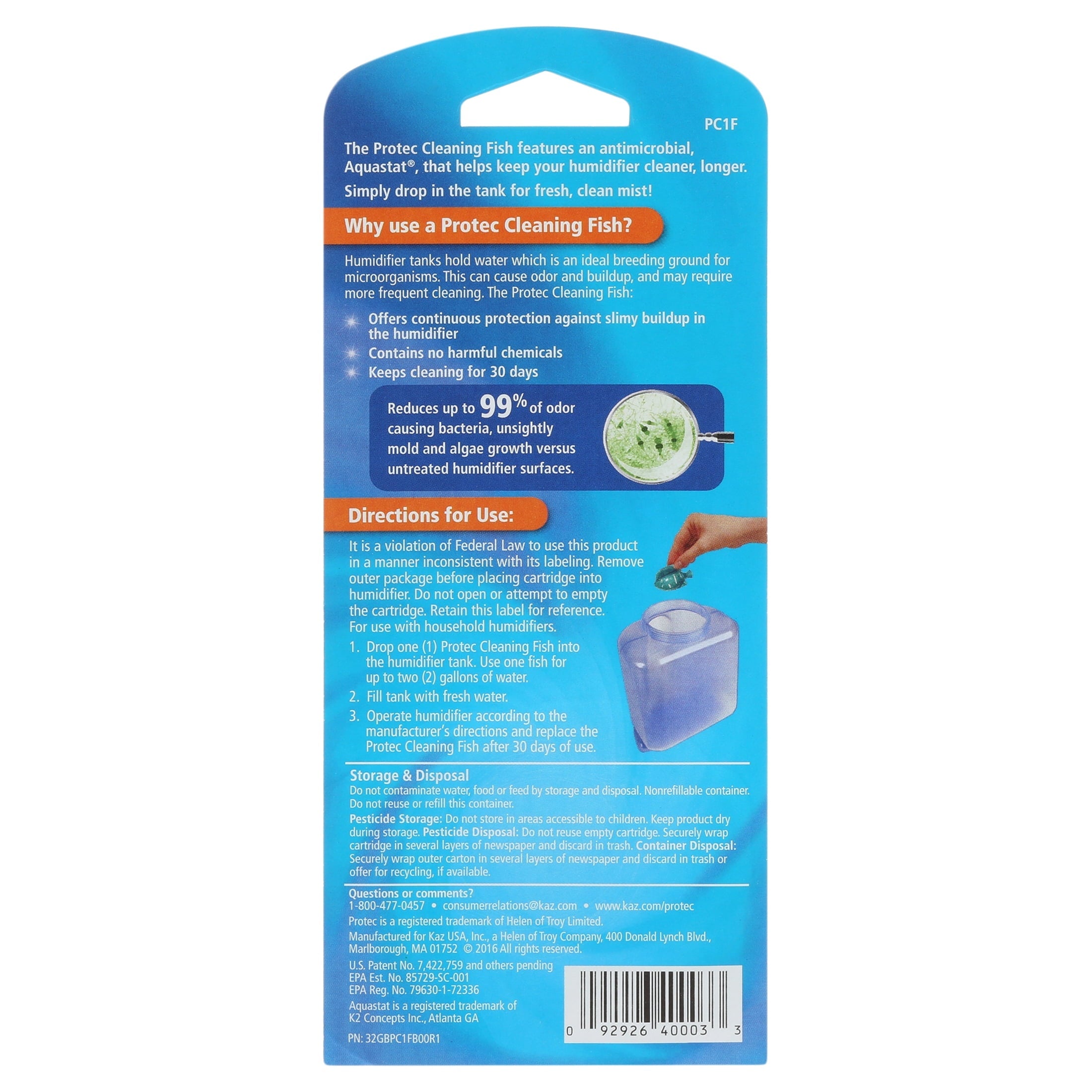 Protec Humidifier Tank Cleaning Fish, 200-600 sq ft, Color May Vary, PC1F