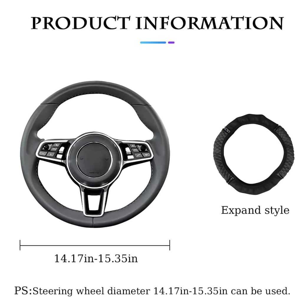 Steering Wheel Cover, Universal Bling  15 Inch Car Accessory with Rhinestones for Women, Anti-Slip Soft Leather Black Protector for Sedans, SUVs, Vans, Trucks
