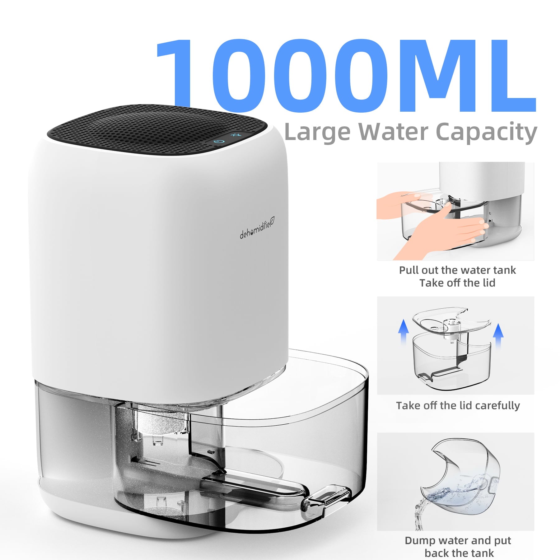 KLOUDIC Dehumidifier Portable and Ultra Quiet with Automatic Defrosting for Home 1000ML(2200 Cubic Feet)