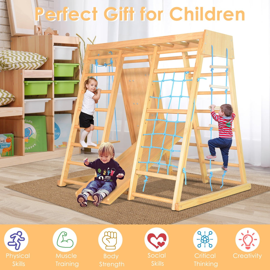 JOYMOR Indoor 7-in-1 Kids Climb Playset, Toddler Wooden Climber Gym Playground
