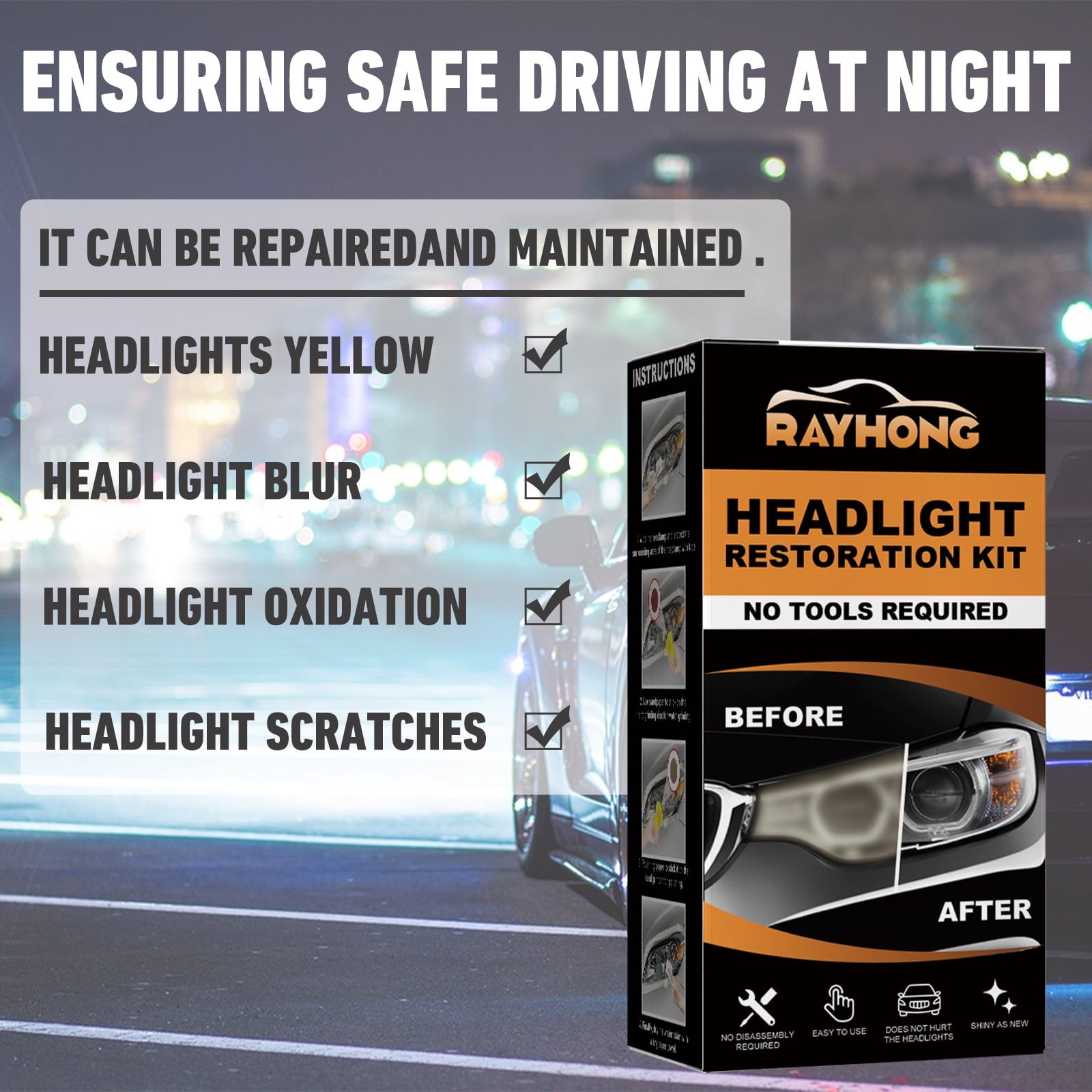 Automotive ceramic headlight repair kit, headlight lampshade repair, scratches, yellowing, polishing, renovation, brightening