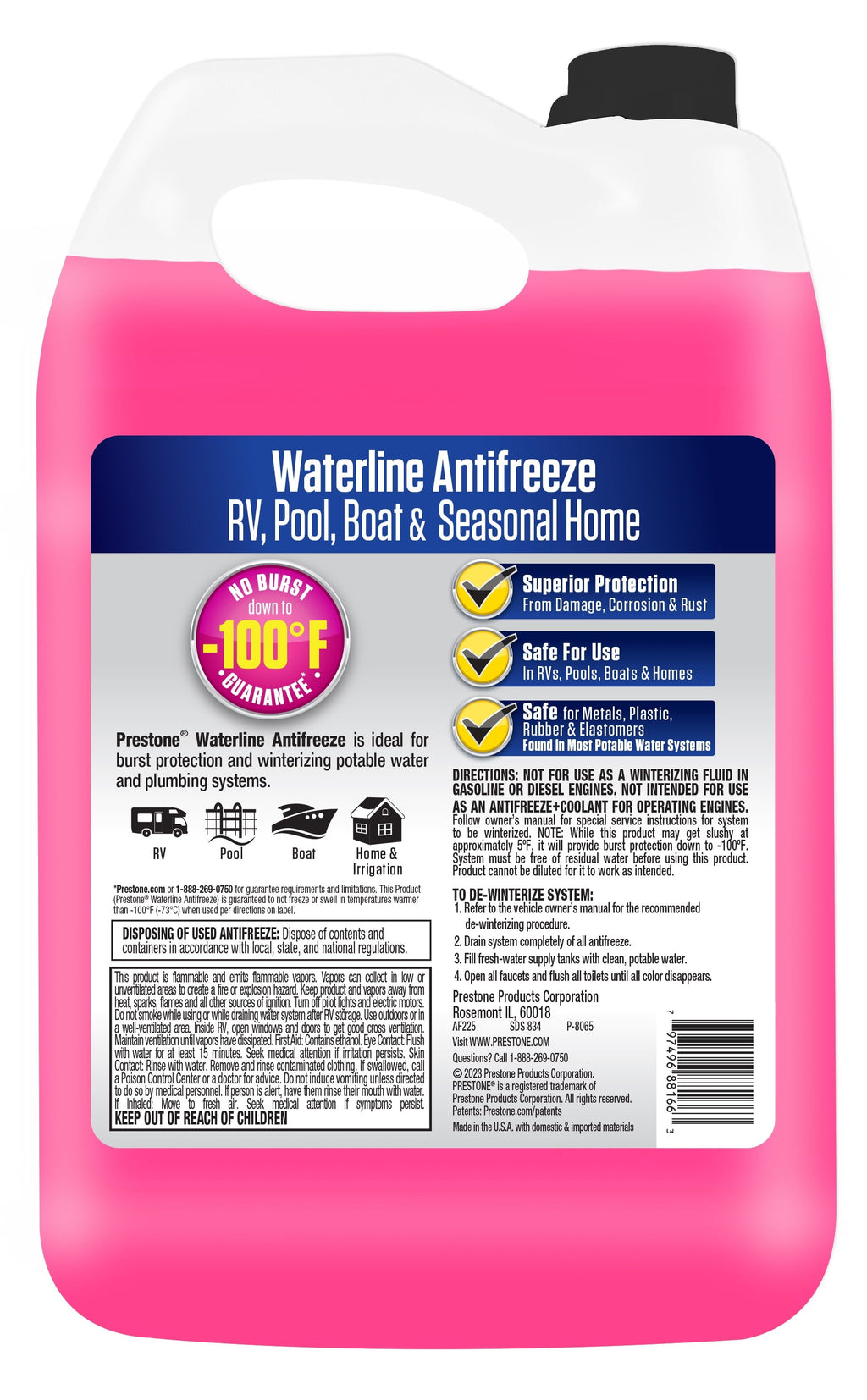 Prestone Waterline/RV Antifreeze - 1 gal; -100° No Burst - Potable Water Systems