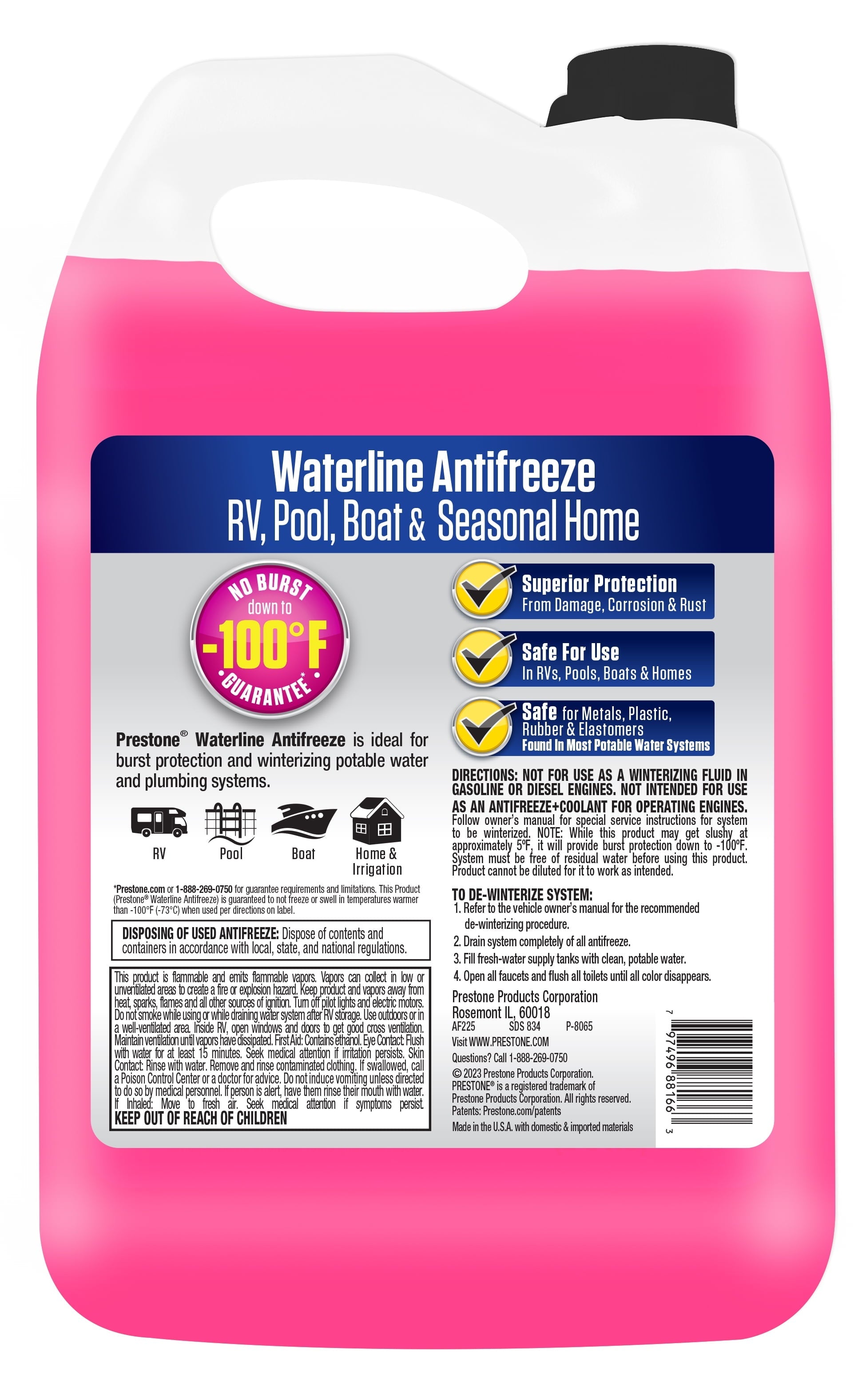 Prestone Waterline/RV Antifreeze - 1 gal; -100° No Burst - Potable Water Systems