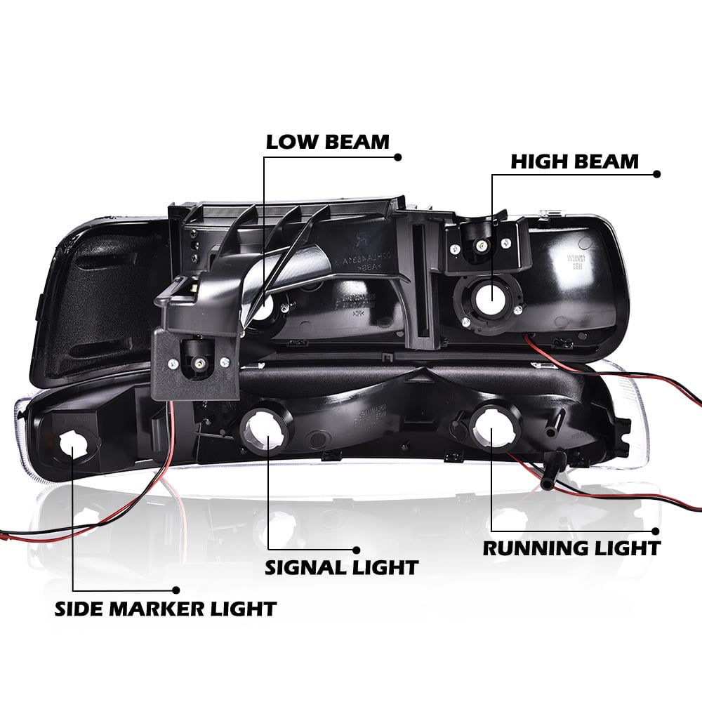 G-Plus LED DRL Headlights+Bumper Lamps Smoked Fit for 1999-2002 Chevy Silverado 2000-2006 Tahoe