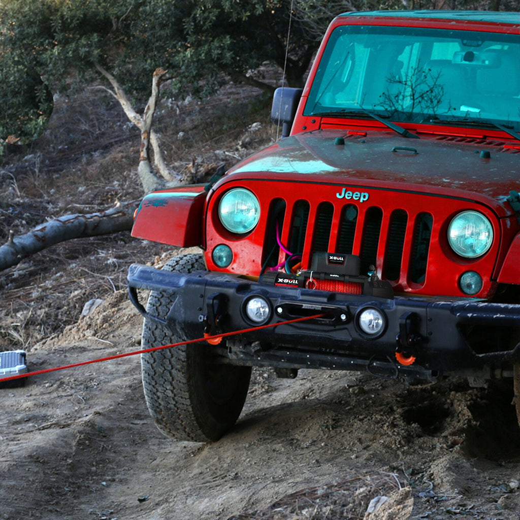 X-BULL 10000lb Winch Load Capacity Electric Winch Kit 12V Synthetic Rope Waterproof Electric Winch with Hawse Fairlead with Wireless Handheld Remote and Corded Control Recovery