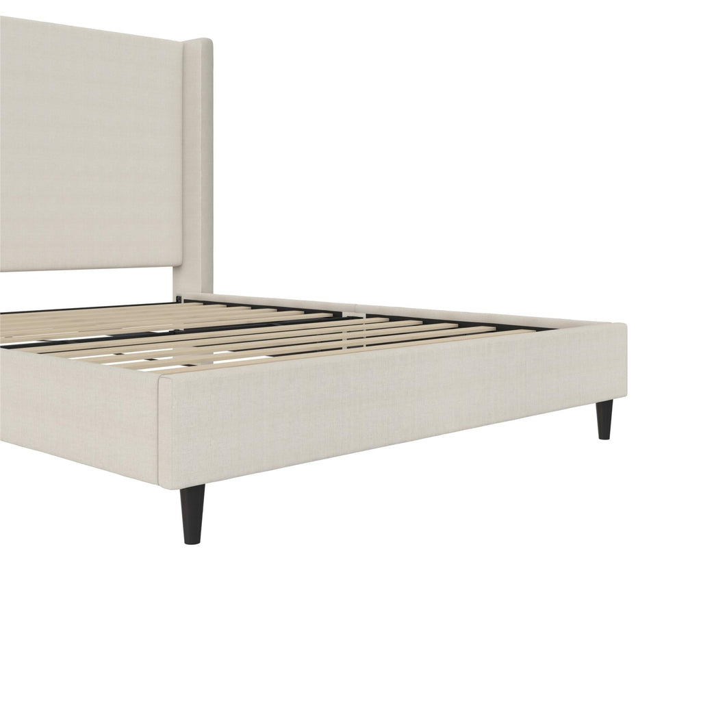 DHP Eveline Upholstered Platform Bed Frame with High Wingback Headboard, Queen, Textured Ivory Canvas