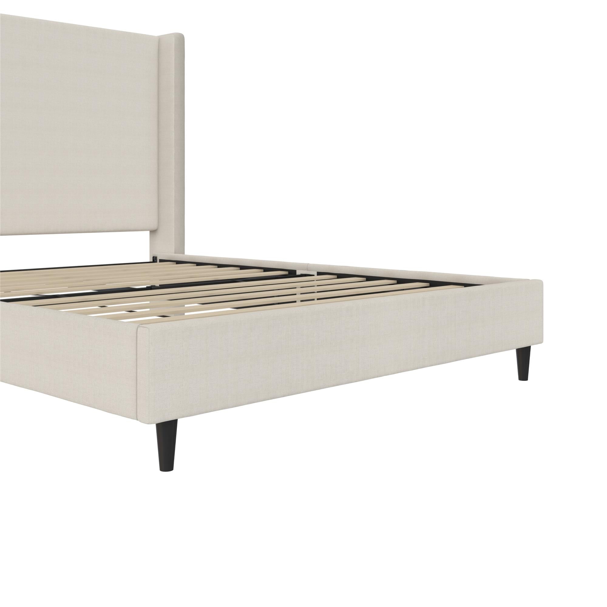 DHP Eveline Upholstered Platform Bed Frame with High Wingback Headboard, Queen, Textured Ivory Canvas