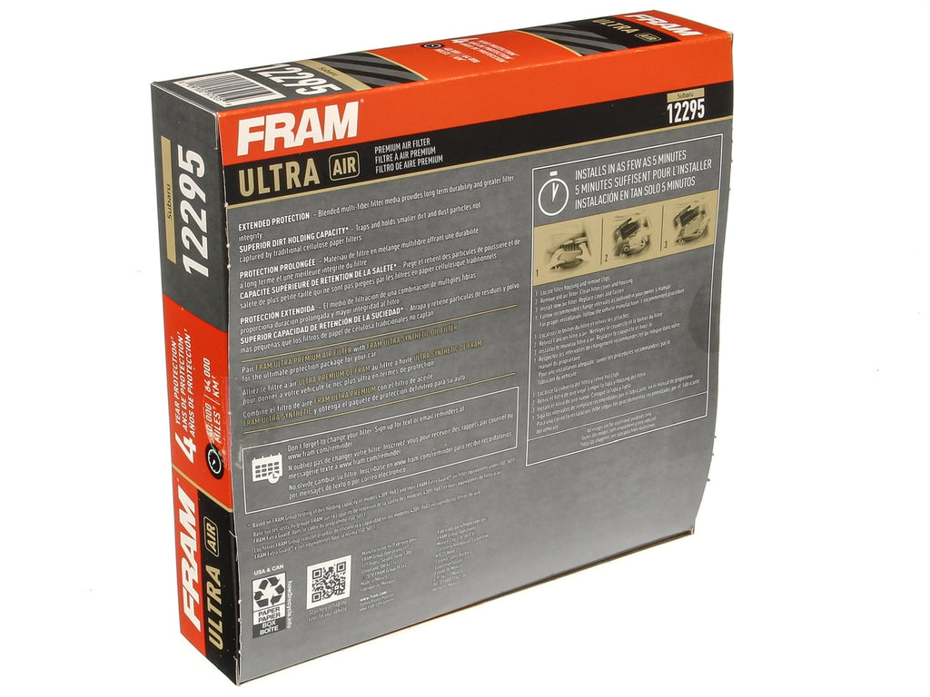 FRAM Ultra Air 12295, Premium Engine Air Filter, Replacement Filter for Select Subaru Vehicles Fits select: 2019-2023 SUBARU FORESTER, 2018-2023 SUBARU CROSSTREK