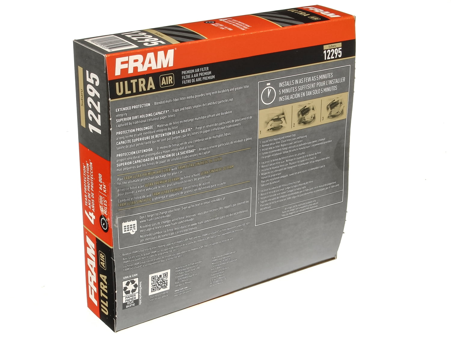 FRAM Ultra Air 12295, Premium Engine Air Filter, Replacement Filter for Select Subaru Vehicles Fits select: 2019-2023 SUBARU FORESTER, 2018-2023 SUBARU CROSSTREK