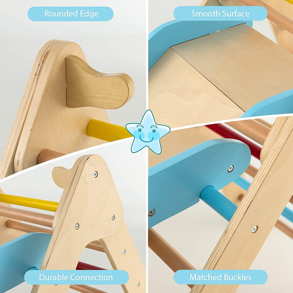 OLAKIDS Climbing Toys for Toddlers, 2 in 1 Montessori Kids Wood Triangle Climber with Ramp Ladder Slide for Gym Playground, Indoor Outdoor Climbing Toy Baby Play Structure Activity Set for Boys Girls