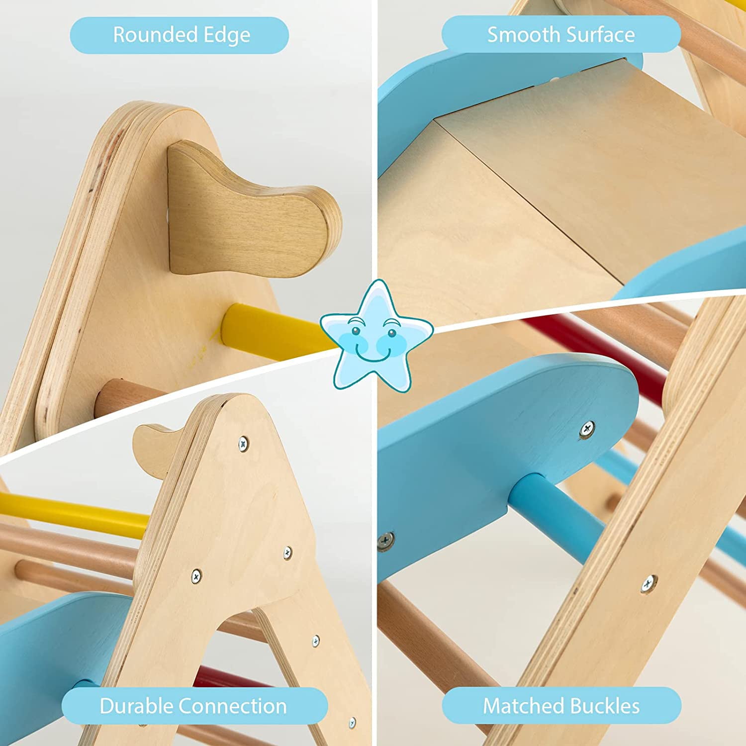 OLAKIDS Climbing Toys for Toddlers, 2 in 1 Montessori Kids Wood Triangle Climber with Ramp Ladder Slide for Gym Playground, Indoor Outdoor Climbing Toy Baby Play Structure Activity Set for Boys Girls
