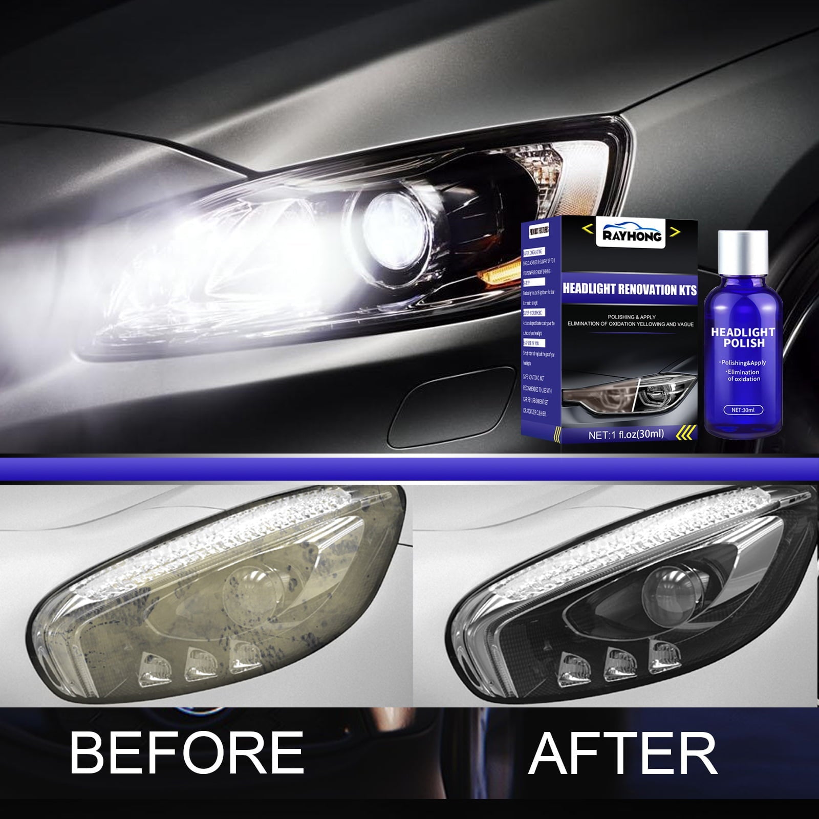 Quick Headlight Clear Coat, Cleans and Prevents Lens Yellowing