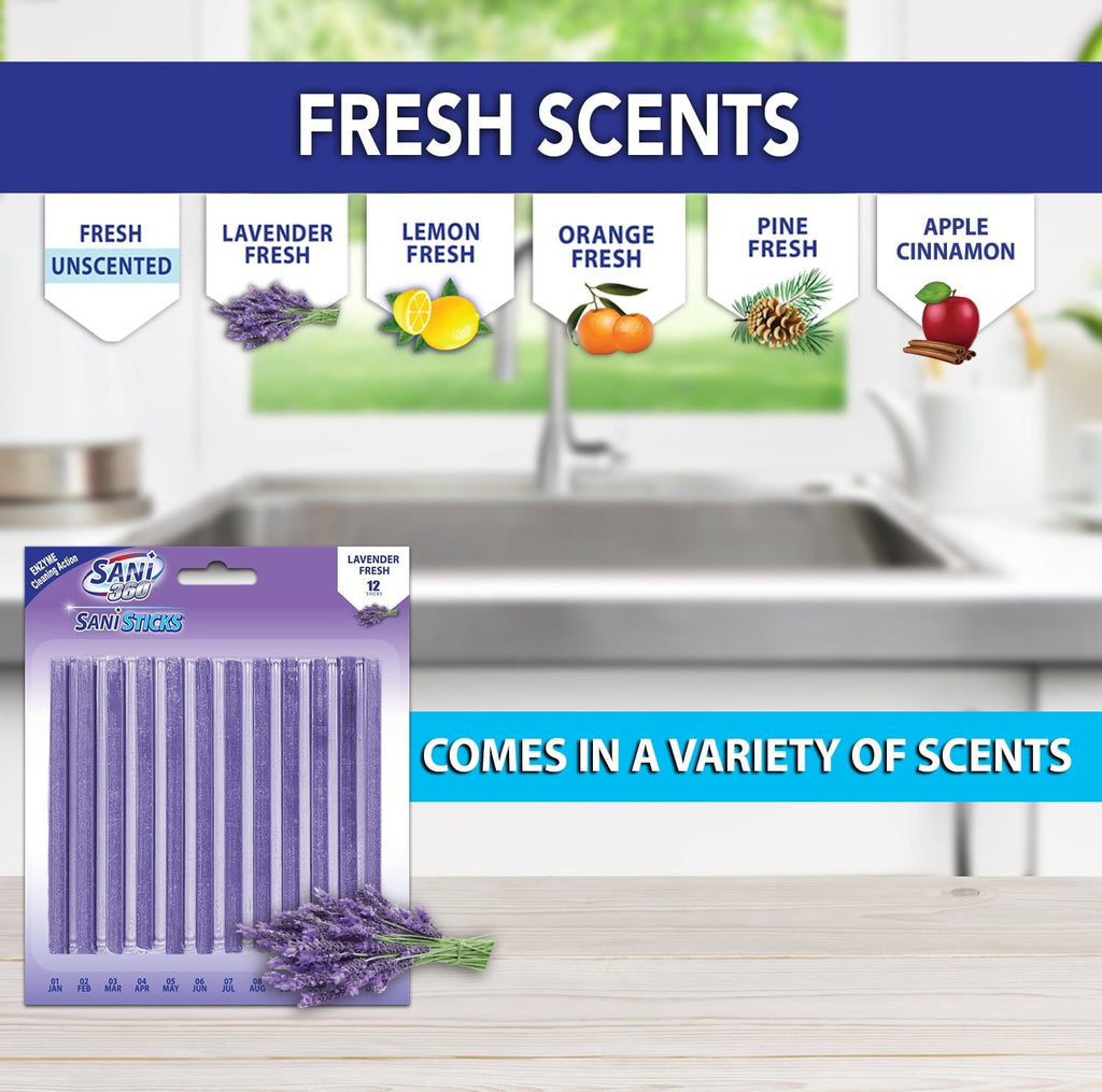 Sani 360 Sticks Lavender Fresh Drain Cleaner and Deodorizer, 24 Count