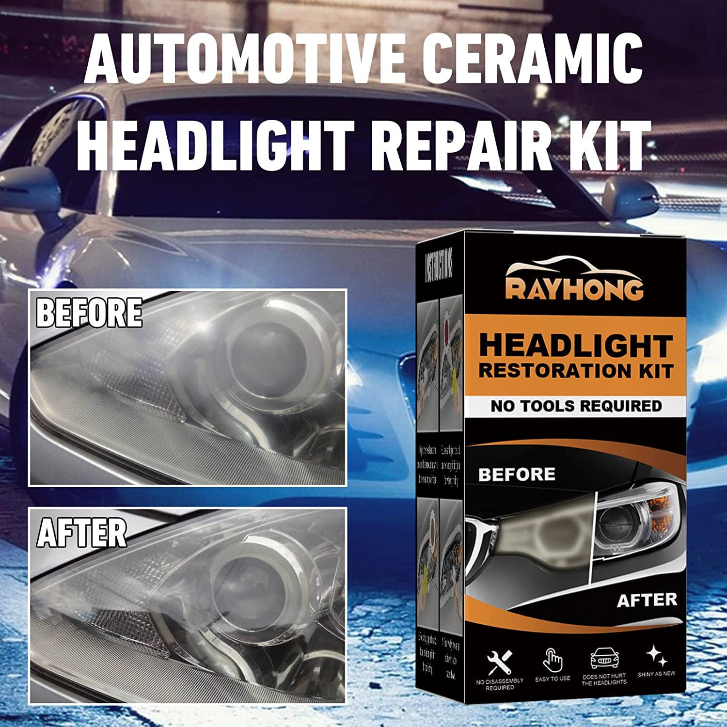 Restowipes Headlight Restoration Kit,Restowipes Headlight Restore Cleaning Wipes,Polish Headlights Lens Restore Cleaner DIY Polishing,Headlight Cleaner Restoration Kit for Car