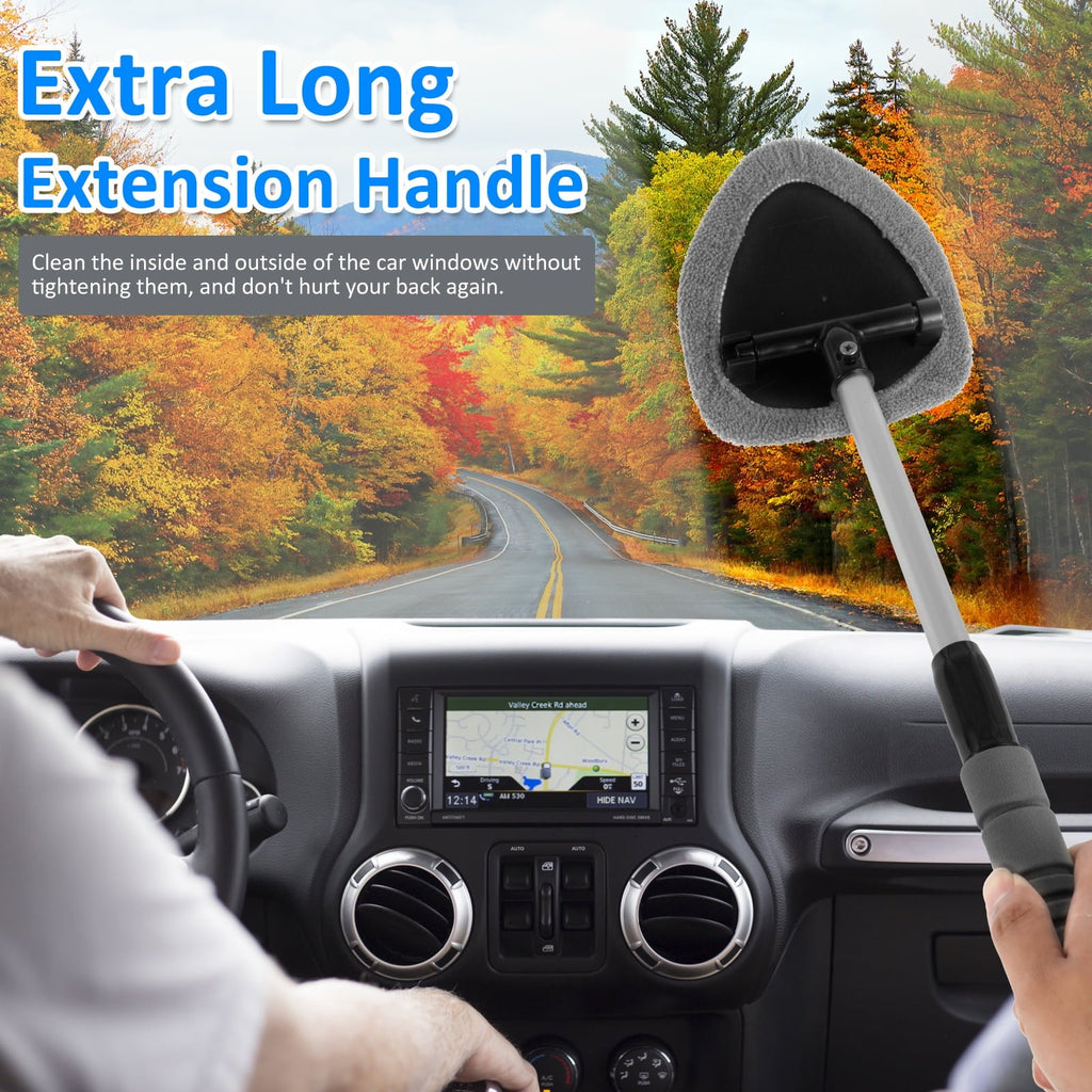 CIVG Windshield Cleaner Microfiber Car Window Cleaner with 4 Reusable and Washable Pads Extendable Handle and Spray Bottle Auto Interior Exterior Glass Wiper Car Window Cleaning Tool Kit