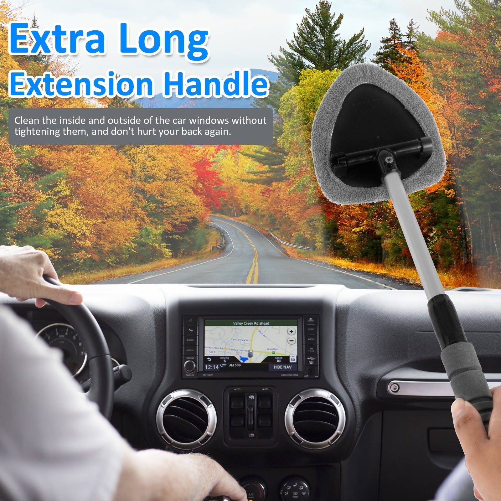 CIVG Windshield Cleaner Microfiber Car Window Cleaner with 4 Reusable and Washable Pads Extendable Handle and Spray Bottle Auto Interior Exterior Glass Wiper Car Window Cleaning Tool Kit