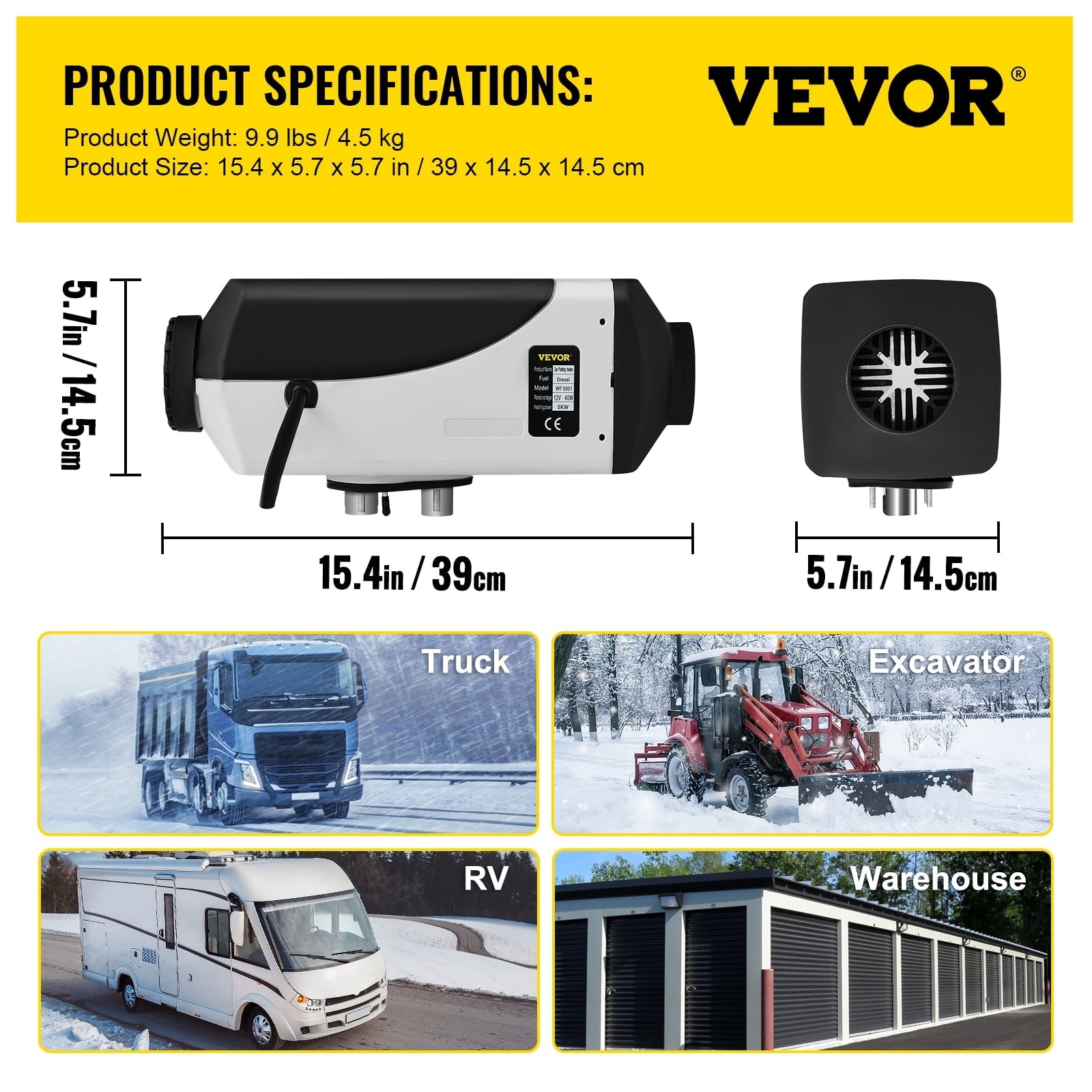 VEVORbrand 5KW Diesel Air Heater 10L Tank Diesel Heater 12V Diesel Parking Heater Muffler with LCD Thermostat and Remote Control for RV Bus Trailer Motor-home and Boats