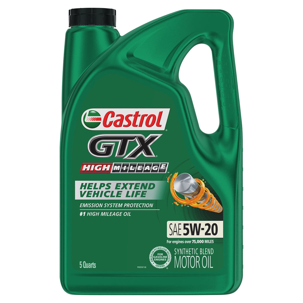 Castrol GTX High Mileage 5W-20 Synthetic Blend Motor Oil, 5 Quarts