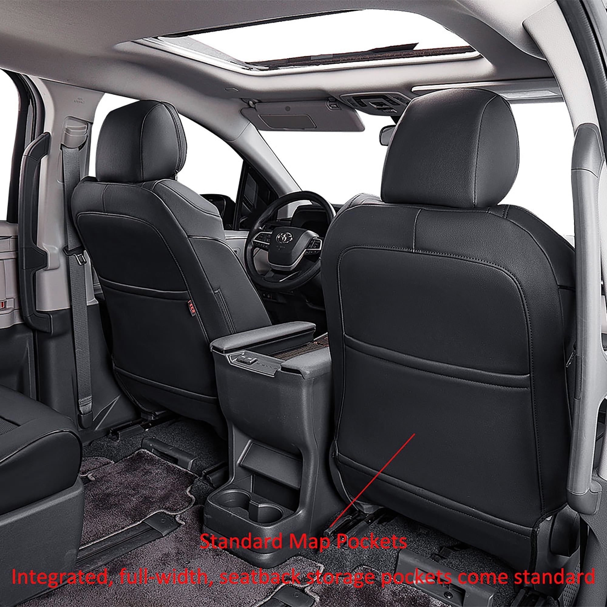 EKR Custom Fit Sienna Car Seat Covers for Toyota Sienna LE,XLE,SE,XLE Premium 2011-2020-Three Row,Breathable Leatherette Auto Seat Covers(Full Set,Black)