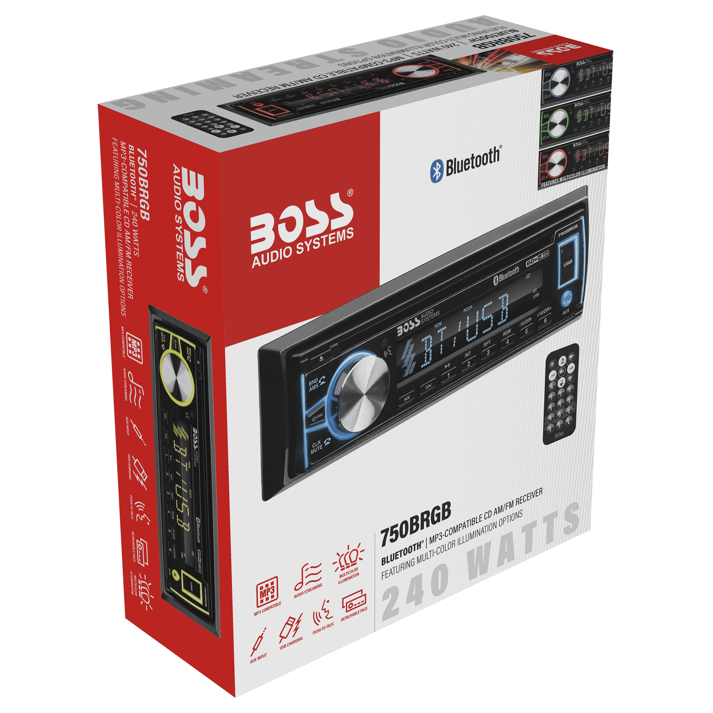 BOSS Audio Systems 750BRGB Car Audio Stereo System - Single Din, Bluetooth Audio and Calling Head Unit, CD Player, USB, AUX Input, AM/FM Radio Receiver, Multi Color Illumination, Hook up to Amplifier