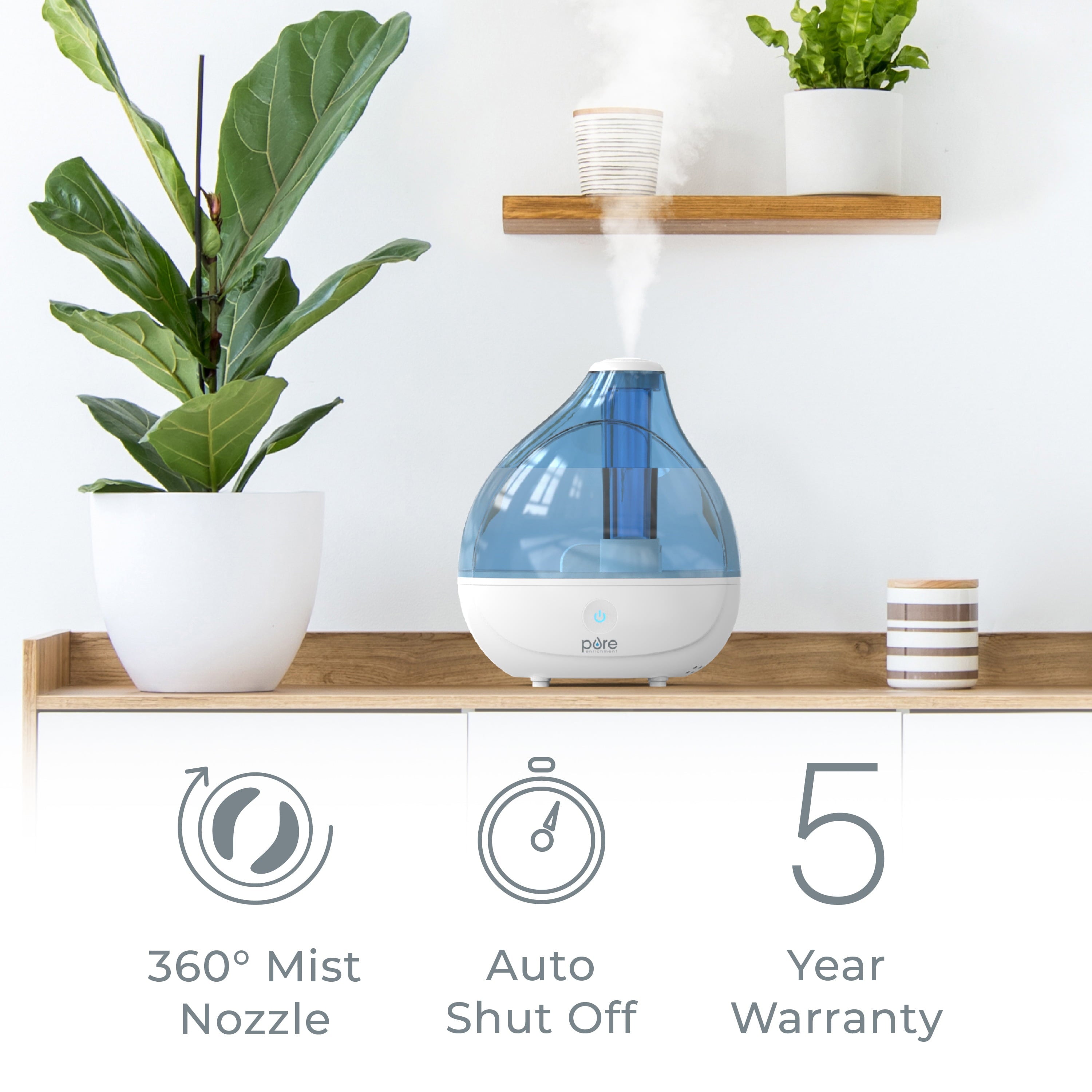 Pure Enrichment MistAire Ultrasonic Cool Mist Humidifier - Quiet Air Humidifier That Lasts Up To 25 Hours, 360° Rotation Nozzle, Auto Shut-Off, Night Light