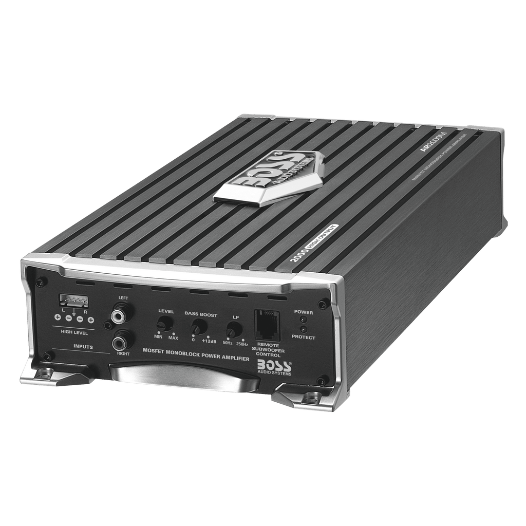 BOSS Audio Systems AR2000M Armor Series Car Amplifier - 2000 High Output, Monoblock, Class A/B, 2/4 Ohm Stable, High/Low Level Inputs, Low-Pass Crossover, Mosfet Power Supply, Stereo