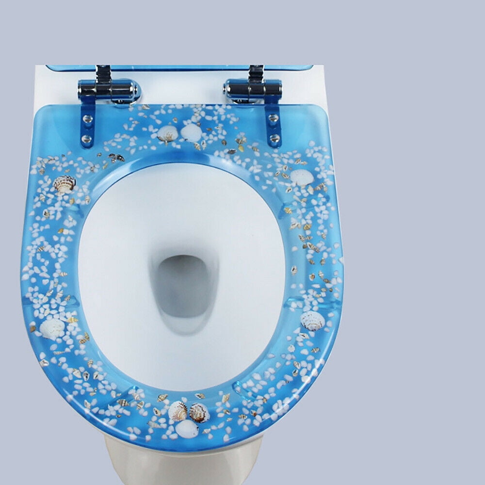 Oukaning Toilet Seat U/V Shape Resin Decorative Toilet Seat Seashell Sea Plants Decored Bathroom