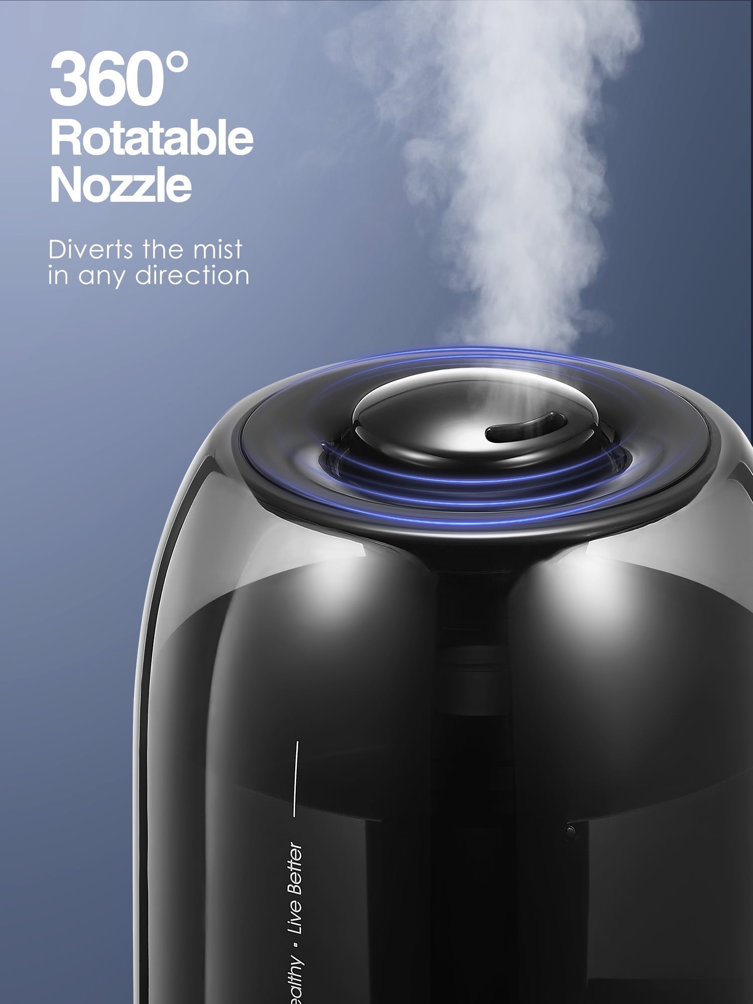Cool Mist Humidifiers, 2.7L Humidifier for Home and Baby Room, 28H Quiet Output Bedroom Humidifier with 360° Rotating Nozzle, Black