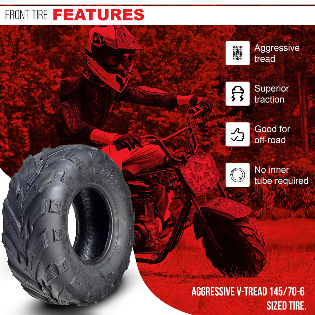 AlveyTech 145/70-6 V-Tread Tire for the Monster Moto/Mega Moto Classic 80cc Mini Bike, All Terrain