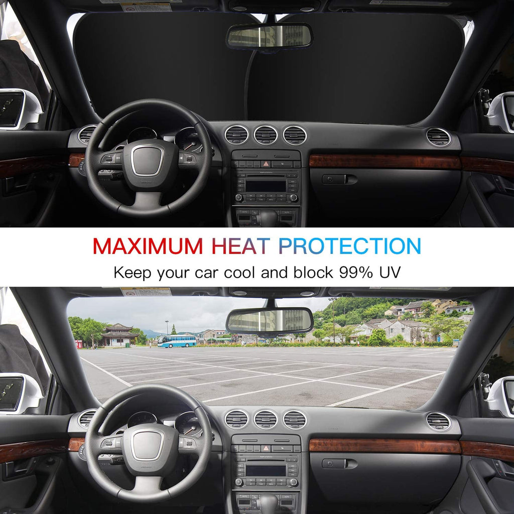 Coolmade Windshield Sun Shade Foldable Car Front Window Sunshade for Most Sedans SUV Truck (Universal Fit), 2-Piece