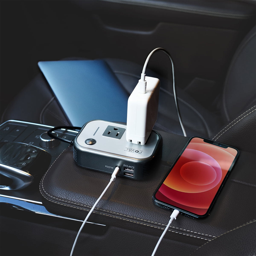 FOVAL 200W Car Power Inverter, DC 12V to AC 110V Car Inverter with [27W PD USB-C] & Dual USB Ports Multi-Protection Car Charger Power Inverter for Vehicles (Gray)