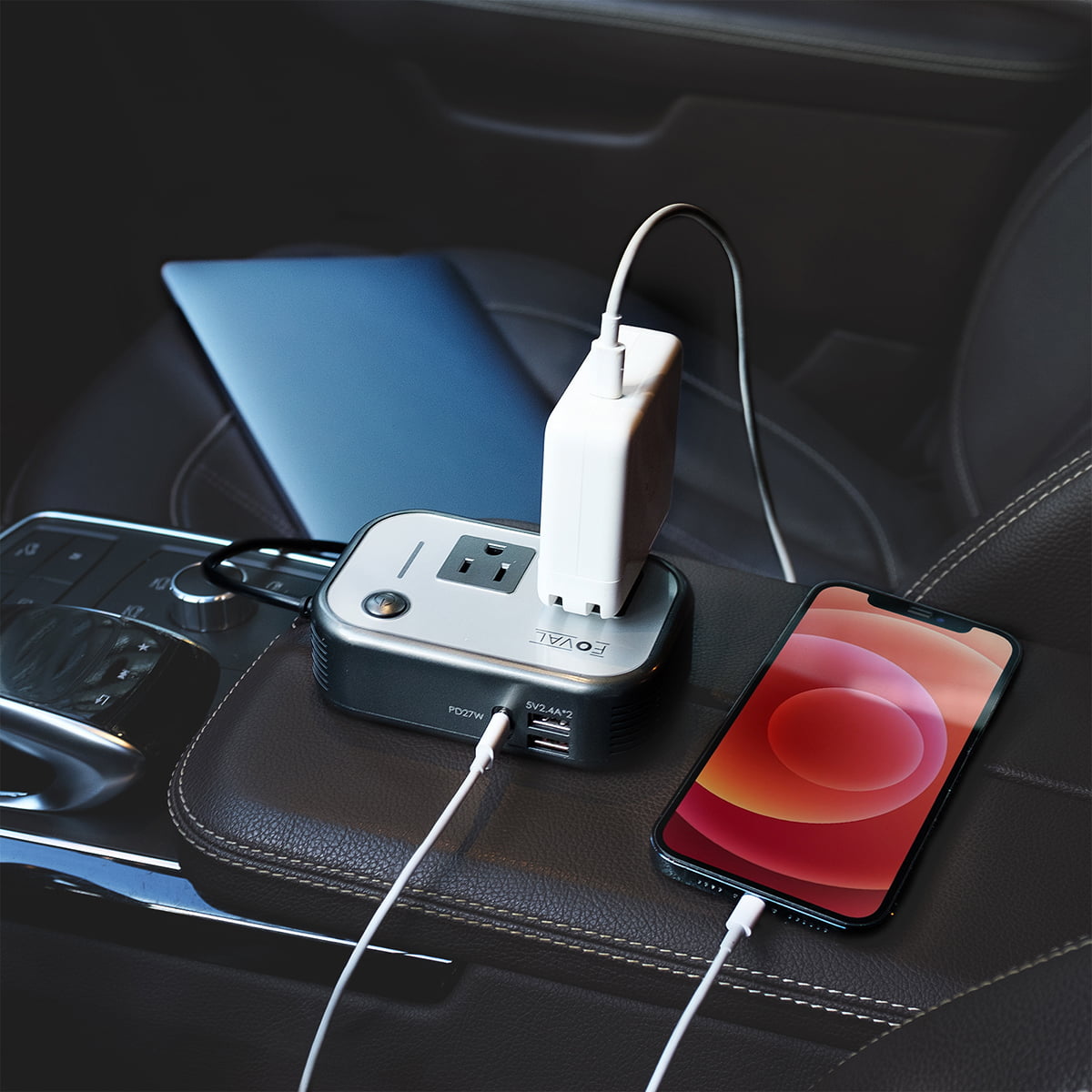 FOVAL 200W Car Power Inverter, DC 12V to AC 110V Car Inverter with [27W PD USB-C] & Dual USB Ports Multi-Protection Car Charger Power Inverter for Vehicles (Gray)
