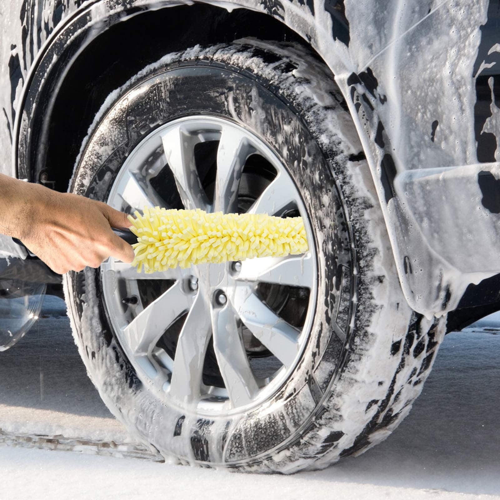Fnochy Car Essential Microfiber Wheel And Rim Brush For Car Trunk Motorcycle Bike Car Tire Engine Wash Tool Detail Cleaner