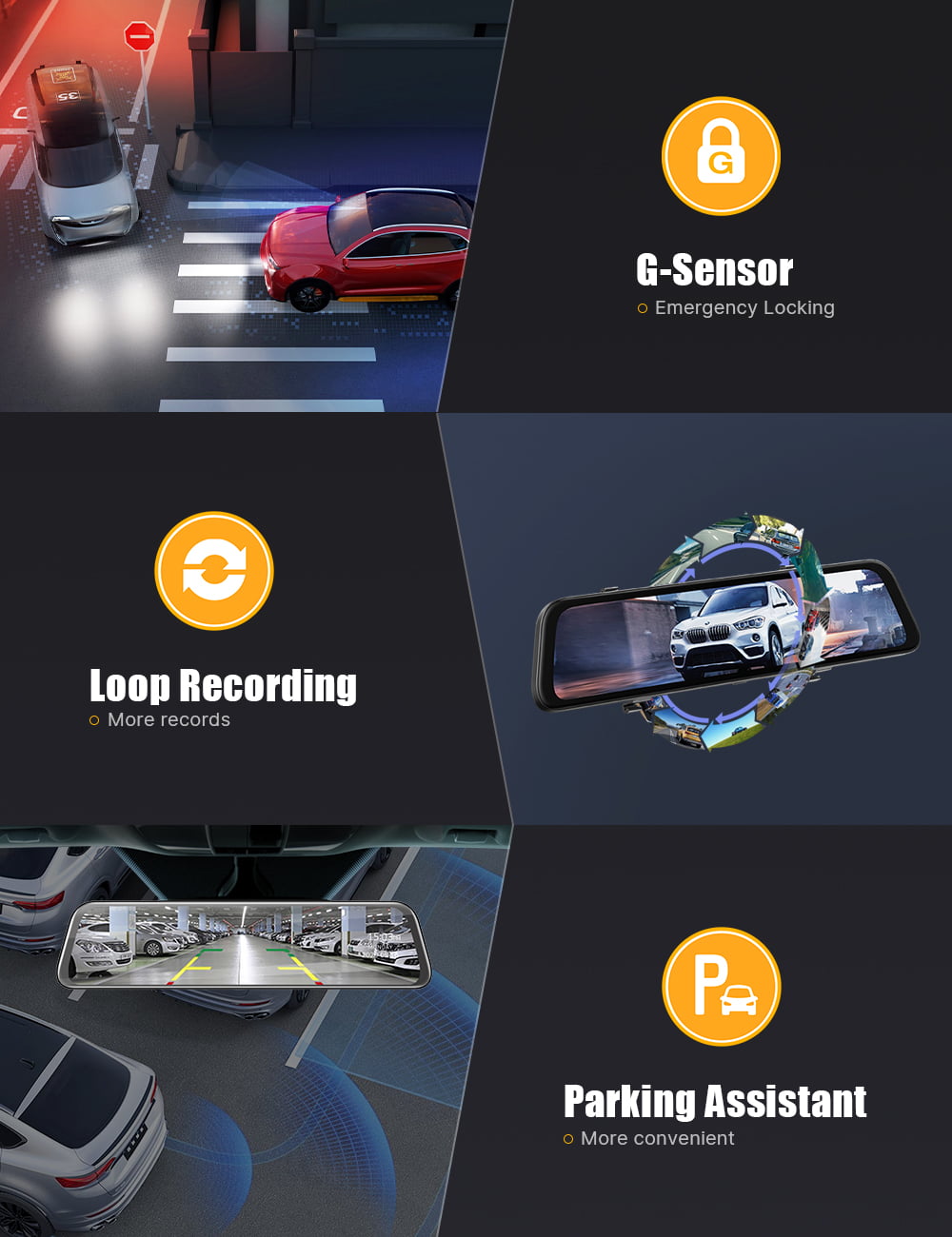2.5K 12 Inch Mirror Dash Cam GPS Rear View Mirror Camera, Touch Screen Dual Dash Cam Front and Rear with Waterproof Backup Camera Parking Assistance, Night Vision, Loop Recording