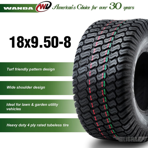 2 New WANDA 18x9.50-8 Lawn Mower Utility/ Golf Cart Turf Tires P332 -13032