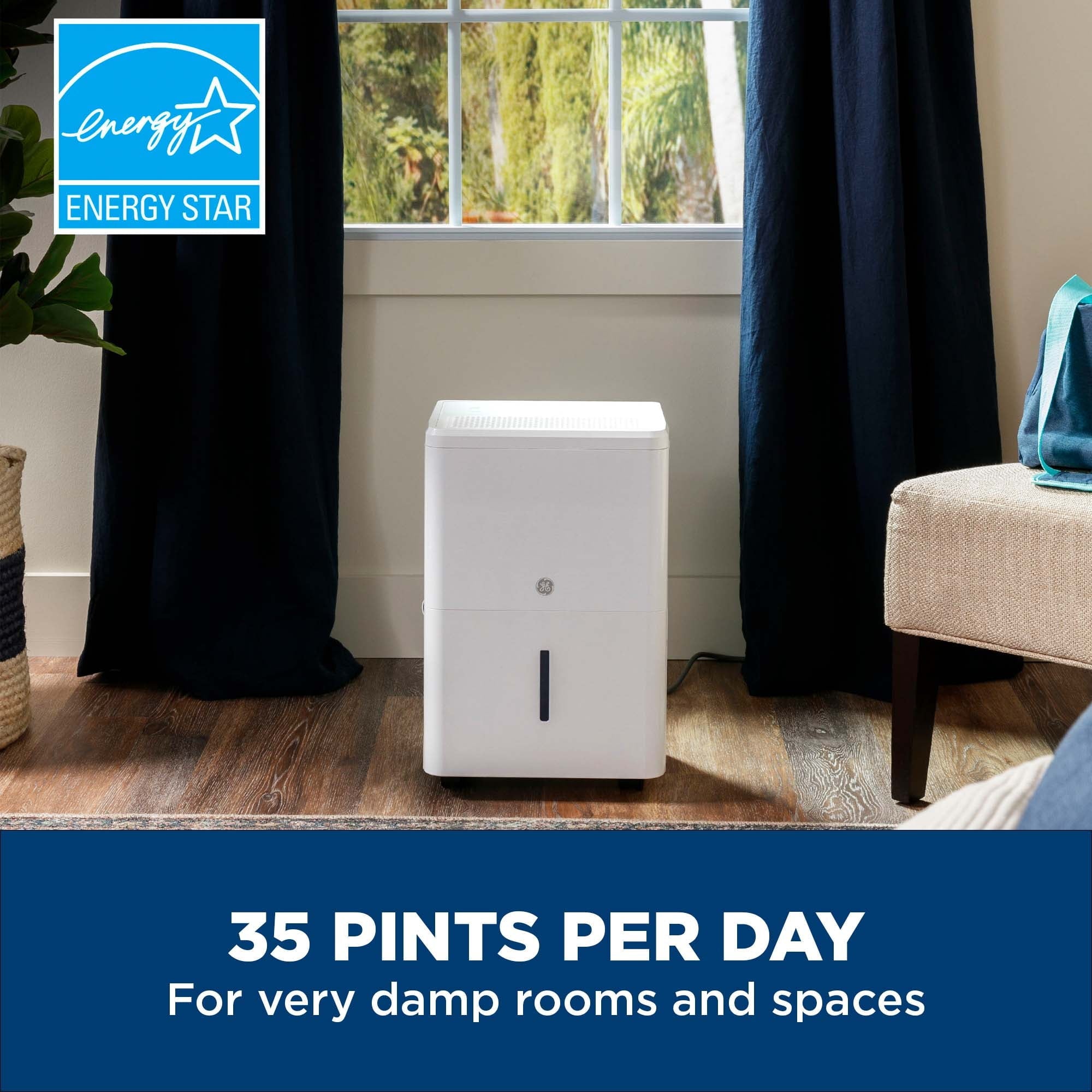 GE Energy Star Portable Dehumidifier 35 Pint, Perfect for Basement or Rooms up to 3000 Sq ft