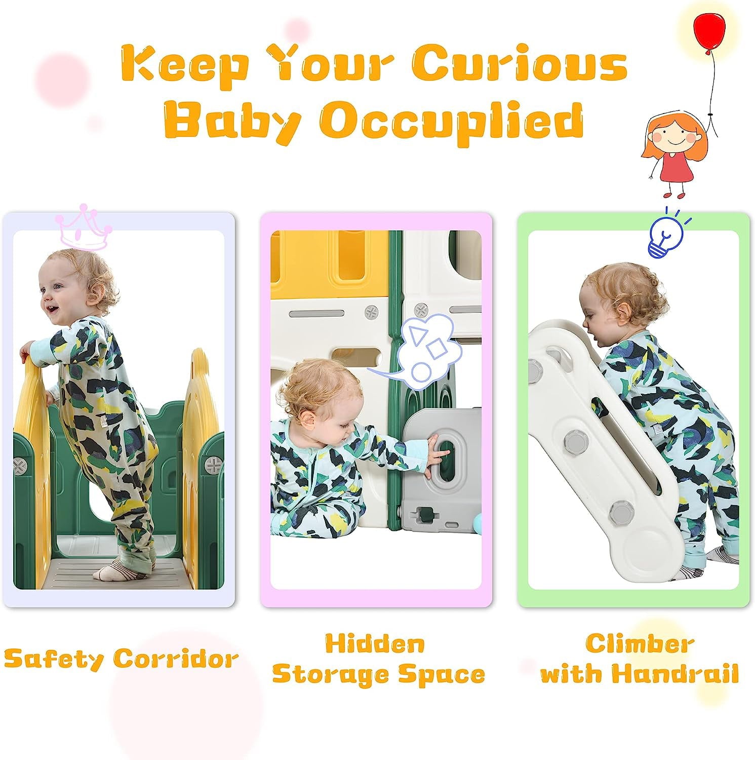 Holaki 6 in 1 Toddler Slide Set, Kids Slide for Toddlers, Kids Playing Climber Sliding Playset with Basketball Hoop, Tunnel and Storage Space, Toddler Playground Indoor Outdoor