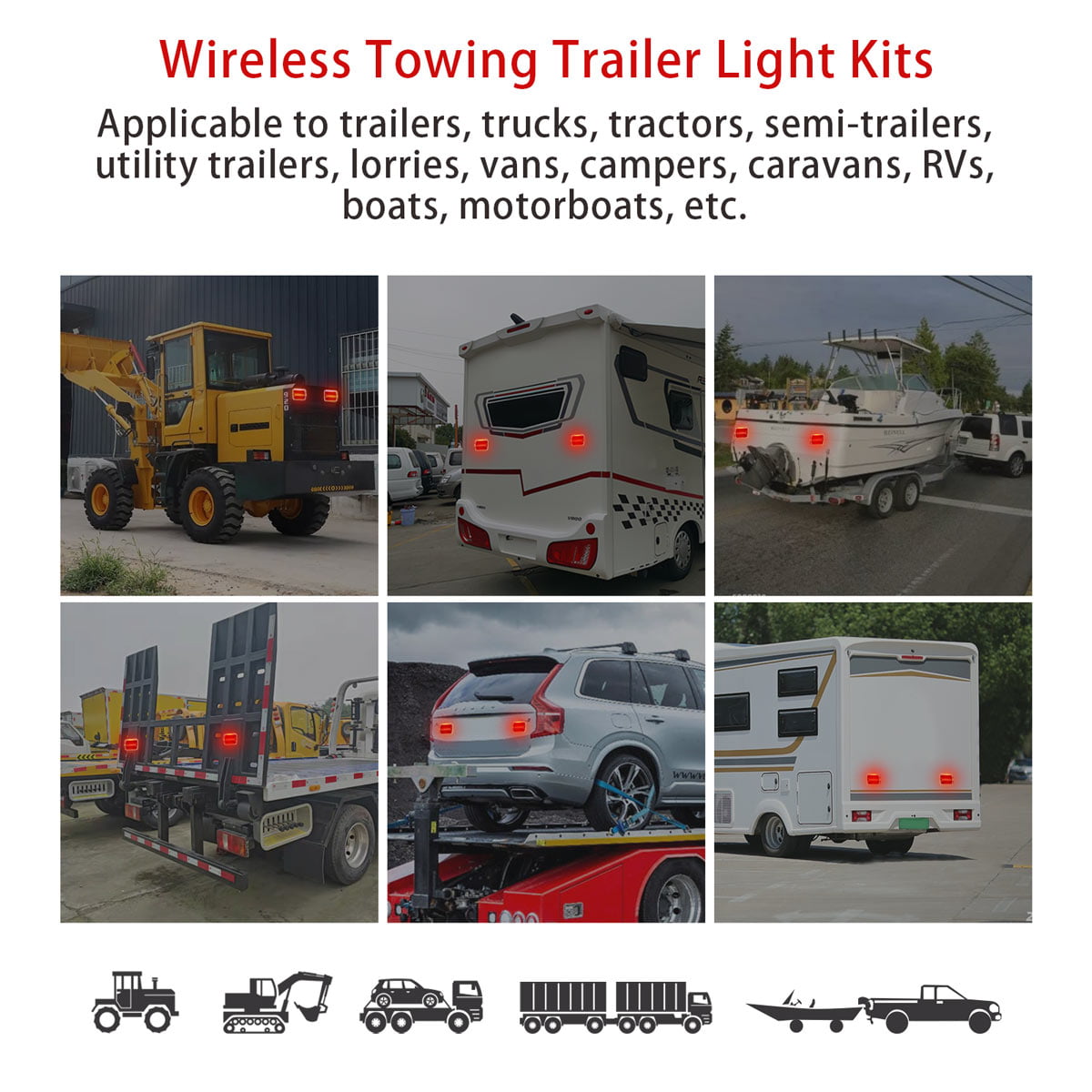 Wireless Magnetic Tow Light Kit, Rechargeable Battery Tow Trailer Lights Kit for Trailers, Trucks, Campers,and Boats