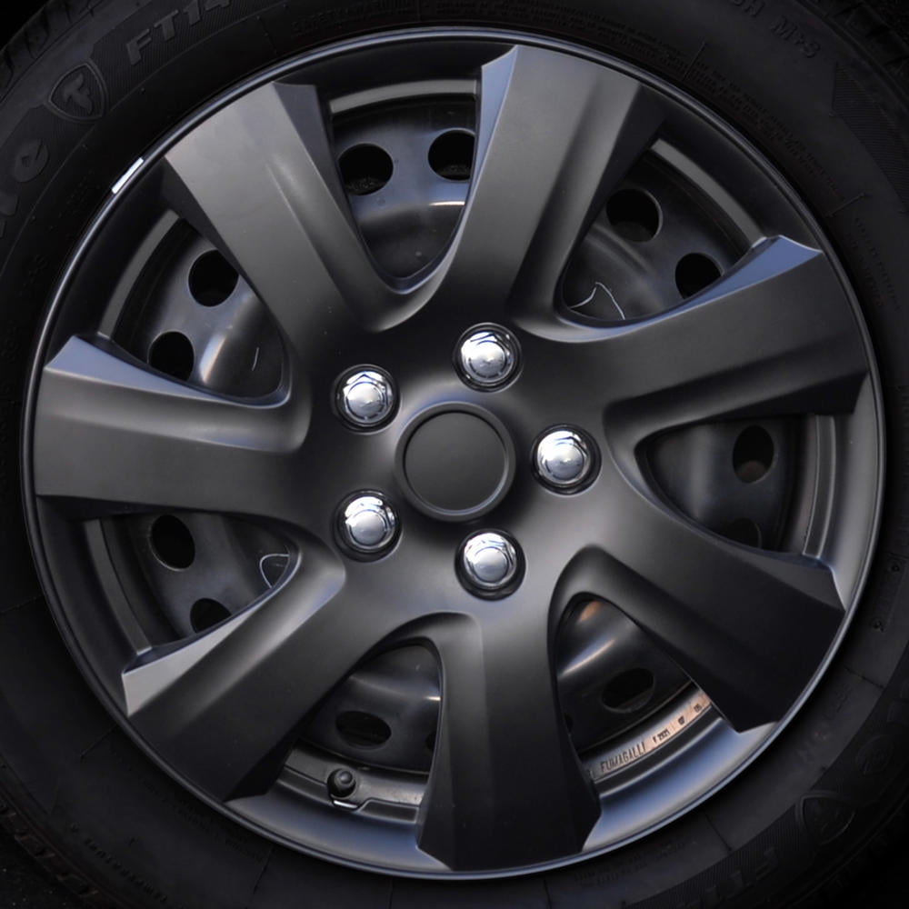 BDK Hubcap Wheel Covers Toyota Camry 2006-2014 Style - 16 Inch Silver Replica Cover, OEM Factory Replacement (4 Pieces) (Matte Black)
