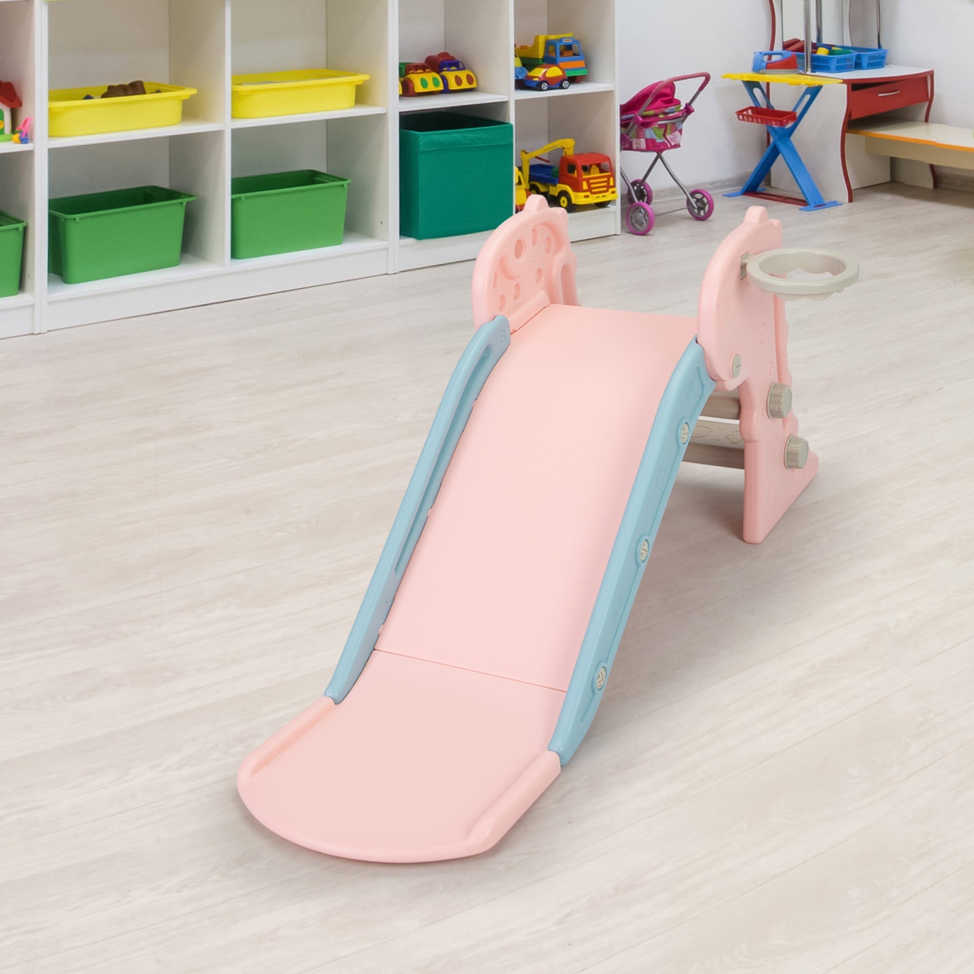 UWR-Nite Kids Slide Freestanding Climber Slide for Toddler Indoor Outdoor Playground Slipping Slide Toy Playset with Basketball Hoop & Ball for Boys, Girls