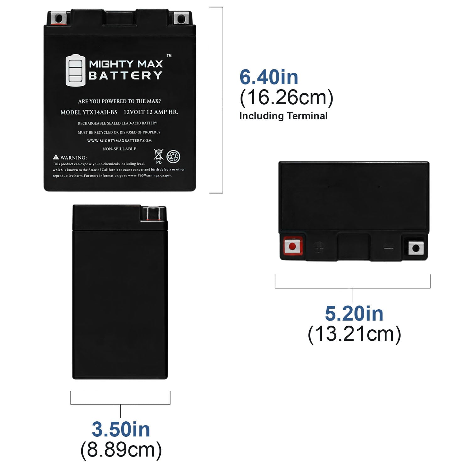 YTX14AH-BS 12V 12Ah Battery Replacement for Polaris 570 Ranger 4x4 18