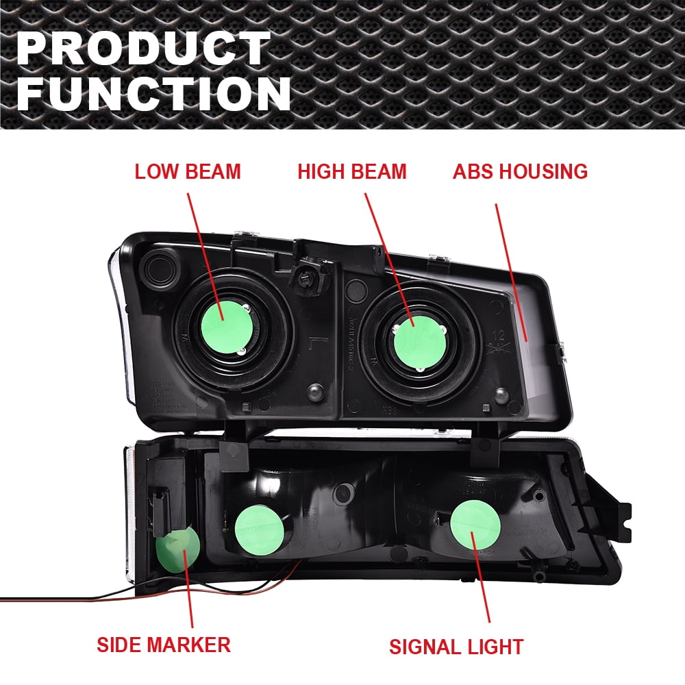 G-Plus LED DRL Headlights Fit for 2003-2006 Chevy Silverado Avalanche Clear lens Black Housing Amber Reflector