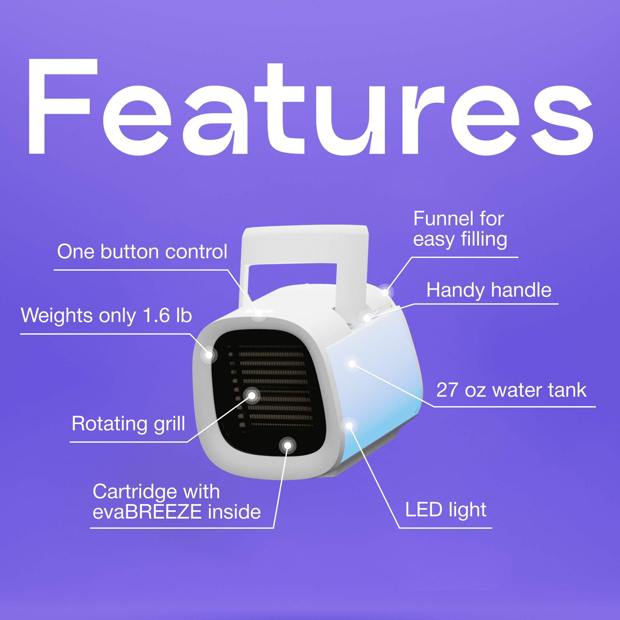 Evapolar evaCHILL Personal Air Cooler, Portable Air Conditioner, Evaporative Mini Air Cooler, Humidifier, Cooling 27 oz