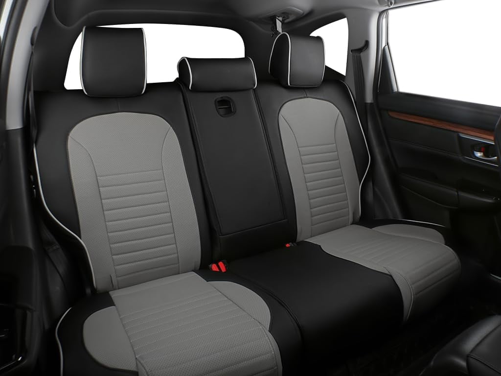 EKR Custom Fit CRV Seat Covers for Honda CRV 2023 2024-Breathable Leather Auto Seat Covers (Full Set,Black/Gray)
