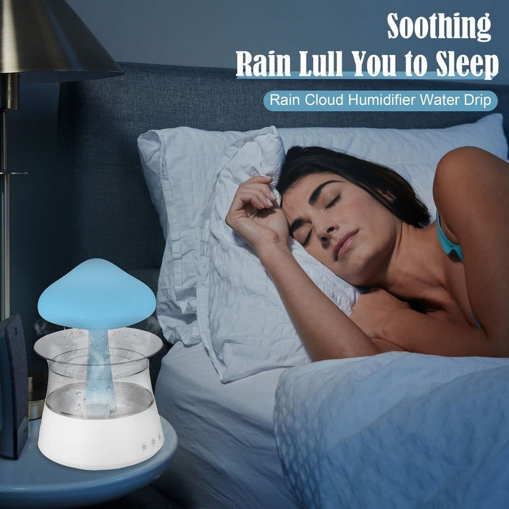 Moyic Waterfall Humidifier Water Drip， Rain Cloud Diffuser with 7 Colors LED Lights， Cloud Humidifier Rain Drop for Sleeping